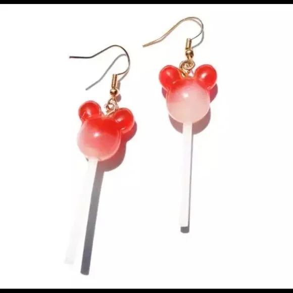Mickey Mouse Candy Cloud Two Tone Lollipop Earrings | Disney Candy Jewelry | Mic - Picture 2 of 6
